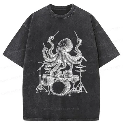 Tokyo-Tiger Octopus Drummer Washed T-Shirt