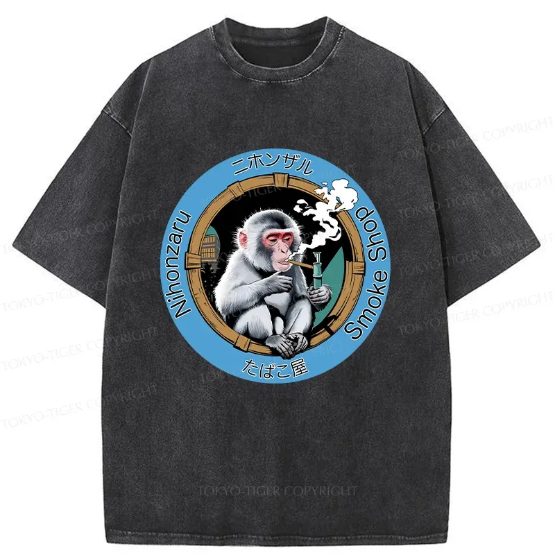 Tokyo-Tiger Funny Japanese Monkey Washed T-Shirt