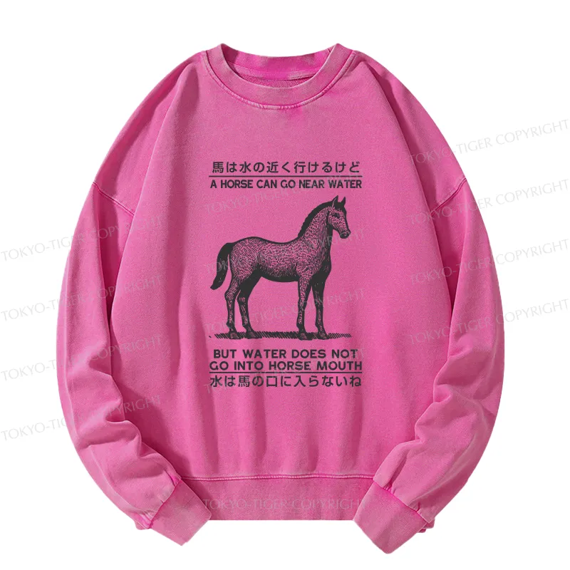 Tokyo-Tiger Funny Horse And Water Saying Washed Sweatshirt