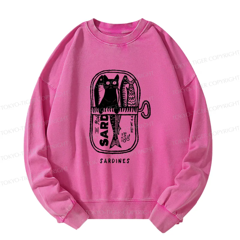 Tokyo-Tiger Cat Hiding In A Sardine Can Washed Sweatshirt