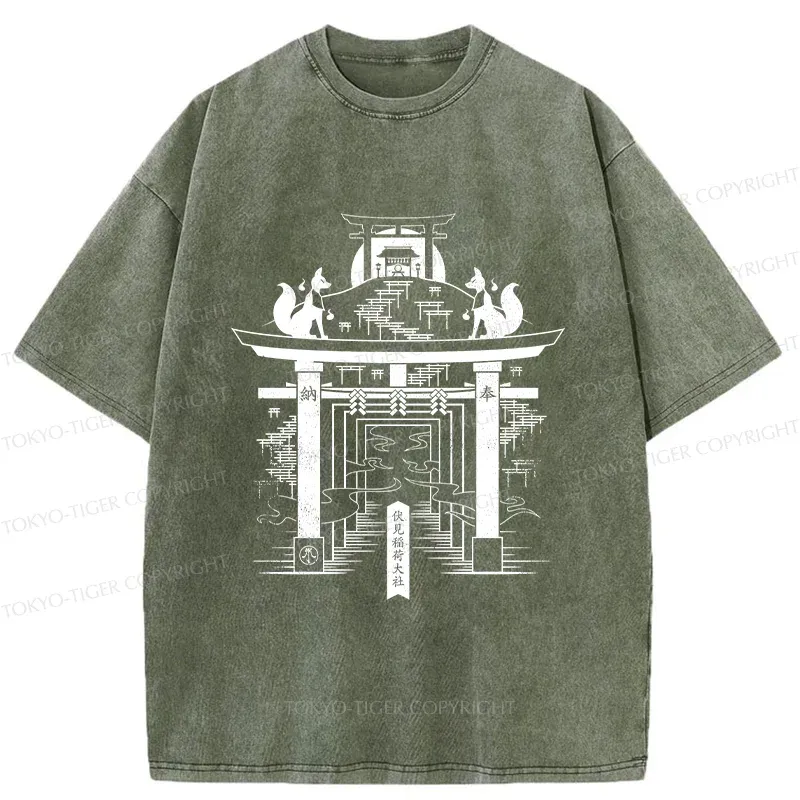 Tokyo-Tiger Fushimi Inari Taisha Shrine Washed T-Shirt