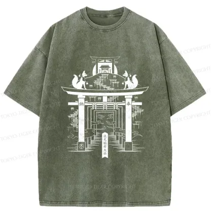 Tokyo-Tiger Fushimi Inari Taisha Shrine Washed T-Shirt