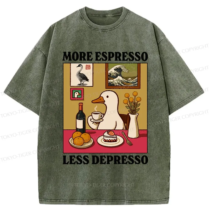 Tokyo-Tiger More Espresso Less Depresso Goose Washed T-Shirt