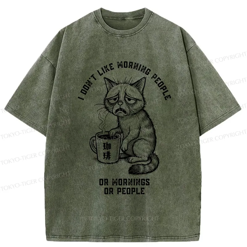 Tokyo-Tiger Cat Who Hates Morning And People Washed T-Shirt