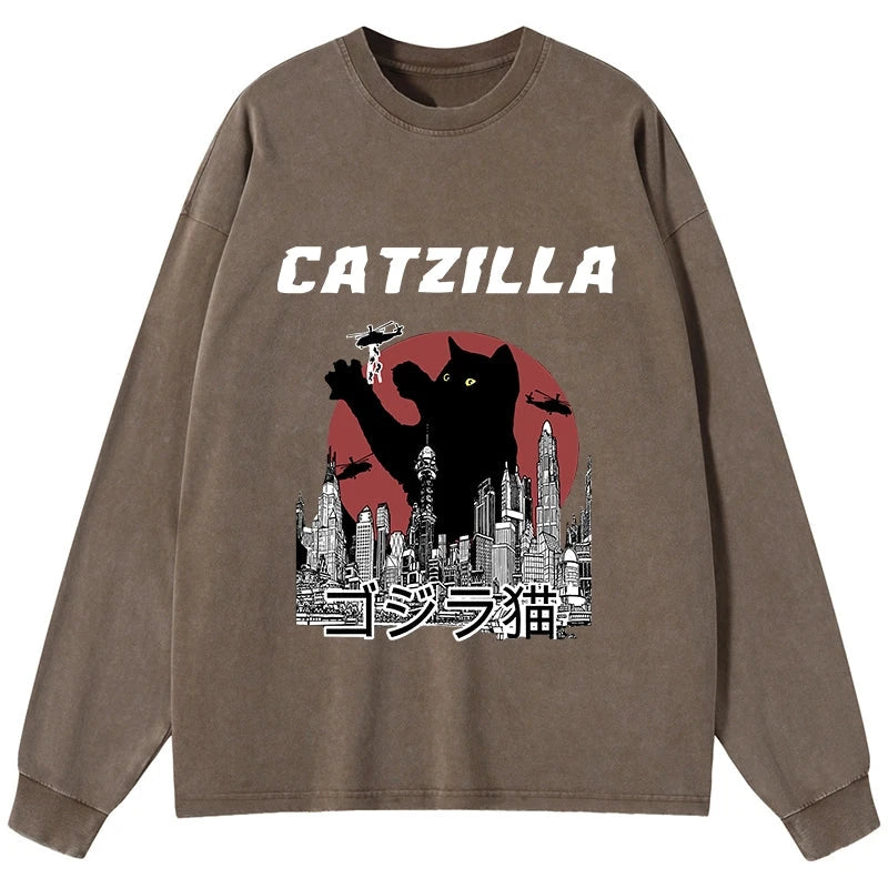 Tokyo-Tiger Catzilla Vintage Washed Long Sleeve T-Shirt