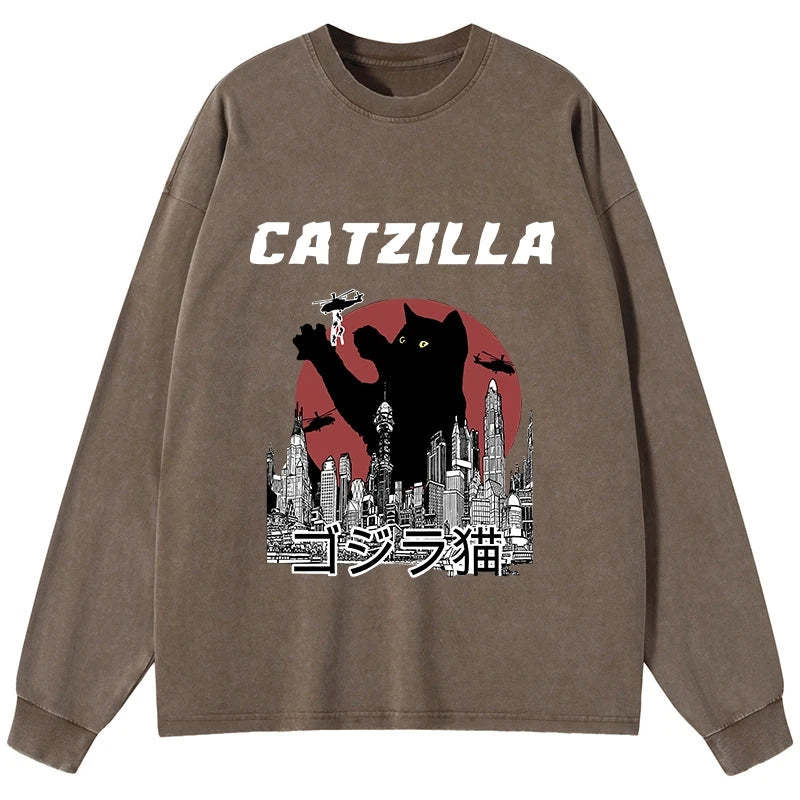 Tokyo-Tiger Catzilla Vintage Washed Long Sleeve T-Shirt