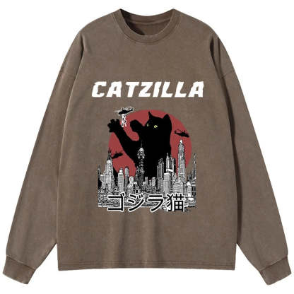 Tokyo-Tiger Catzilla Vintage Washed Long Sleeve T-Shirt