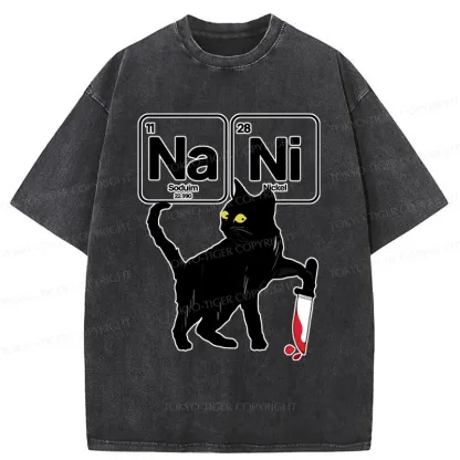 Tokyo-Tiger Cat With Question Washed T-Shirt