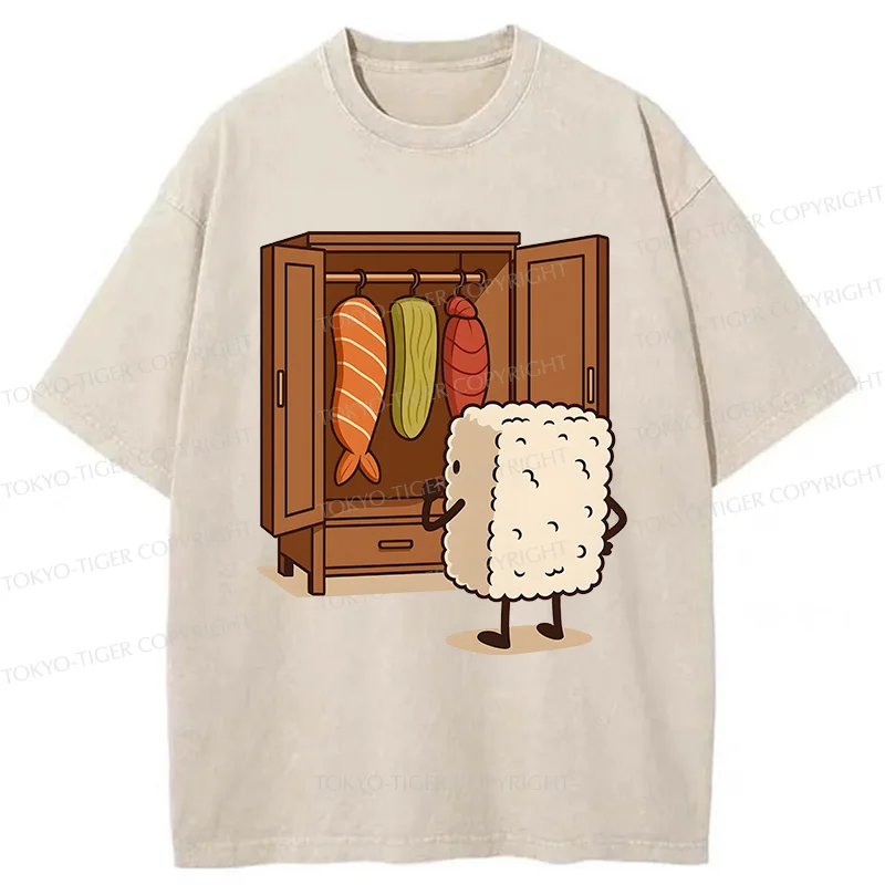Tokyo-Tiger Sushi Pick Out Clothes Washed T-Shirt