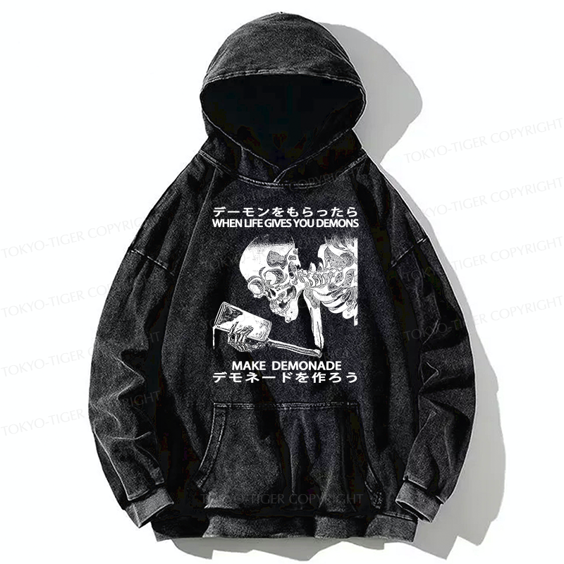 Tokyo-Tiger Make Demonade Funny Washed Hoodie