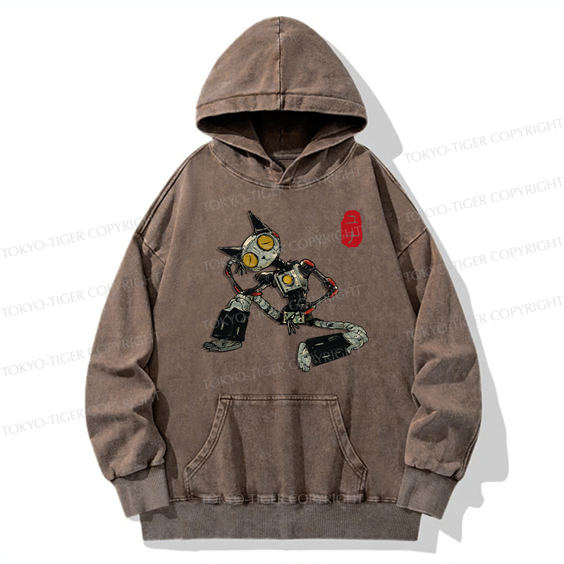 Tokyo-Tiger Contemplative Robot Cat Washed Hoodie