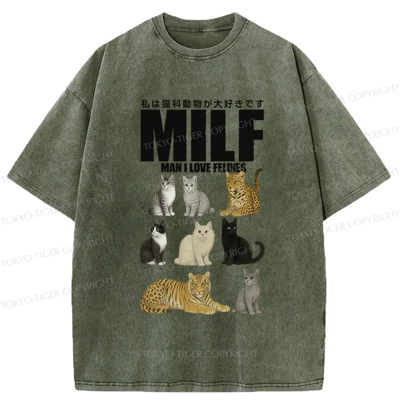 Tokyo-Tiger Funny Man I Love Felines Washed T-Shirt