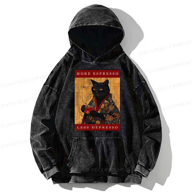 Tokyo-Tiger More Espresso Less Depresso Cat Washed Hoodie