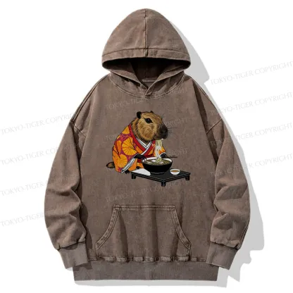 Tokyo-Tiger Cute Capybara Eating Ramen Washed Hoodie