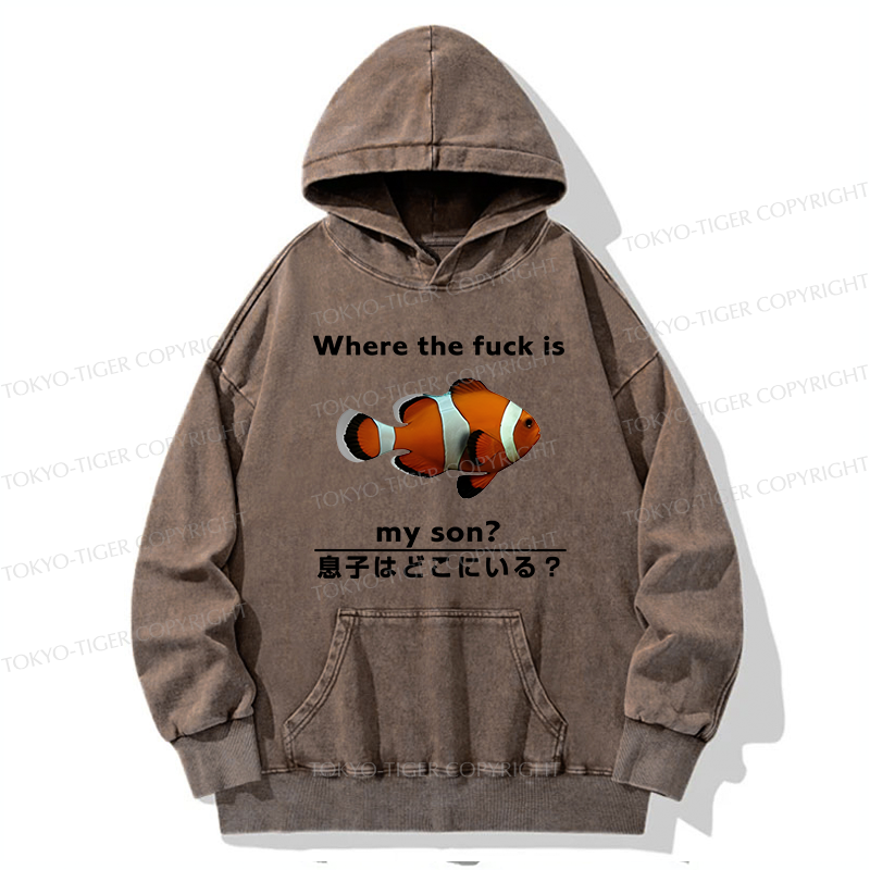 Tokyo-Tiger Fish Looking For Son Washed Hoodie