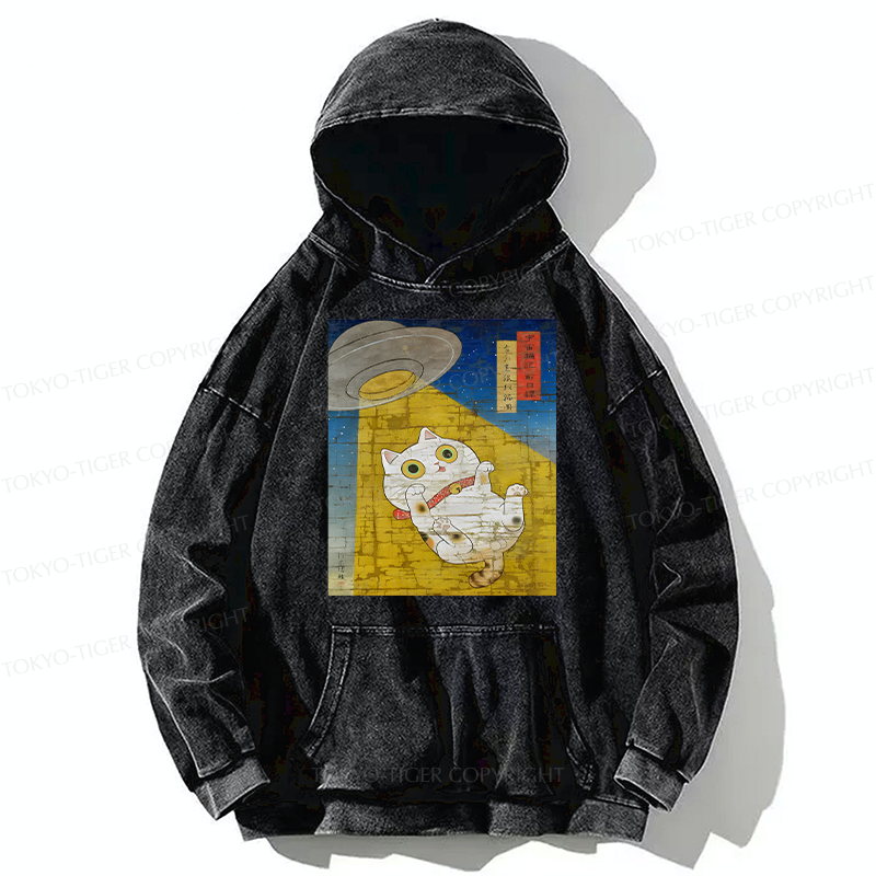 Tokyo-Tiger Funny Meow-FO Kidnapping Cat Washed Hoodie