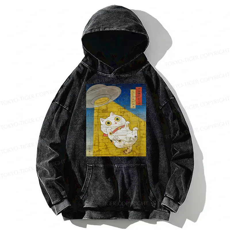 Tokyo-Tiger Funny Meow-FO Kidnapping Cat Washed Hoodie