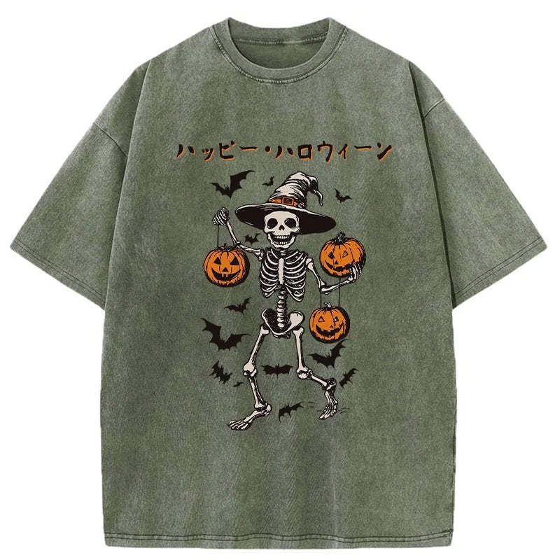 Tokyo-Tiger Skeleton Spooky Season Halloween Washed T-Shirt