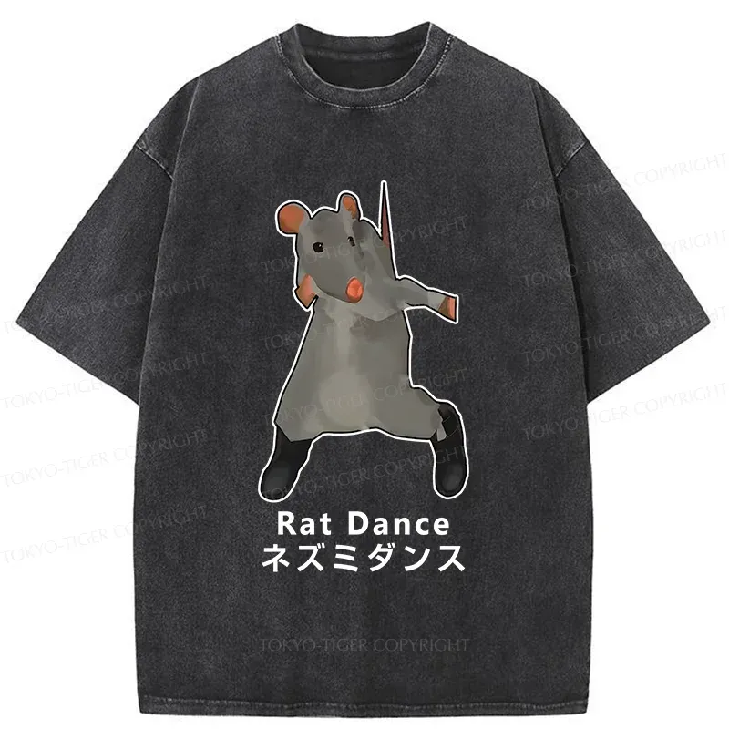 Tokyo-Tiger Funny Dancing Mouse Washed T-Shirt