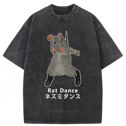 Tokyo-Tiger Funny Dancing Mouse Washed T-Shirt