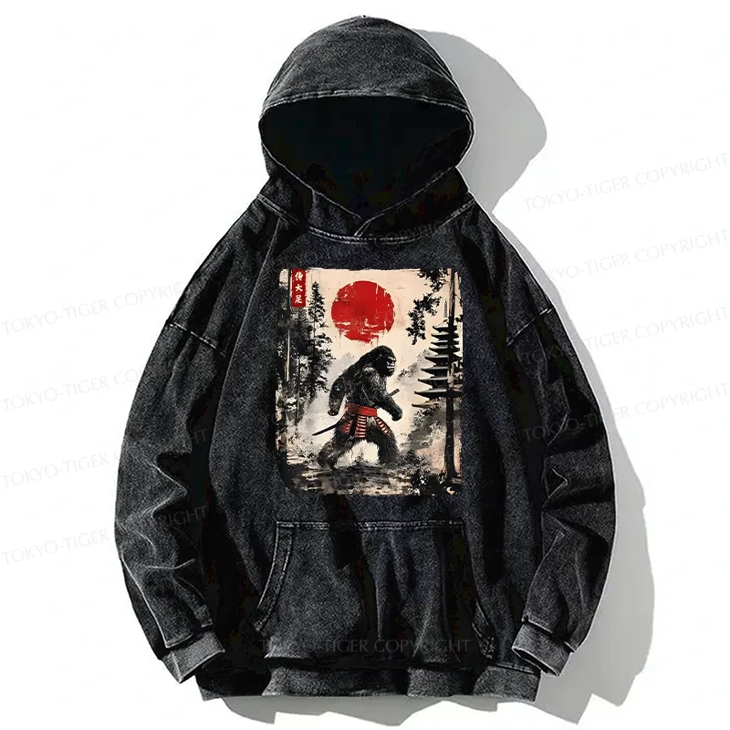 Tokyo-Tiger Japanese Samurai Bigfoot Washed Hoodie