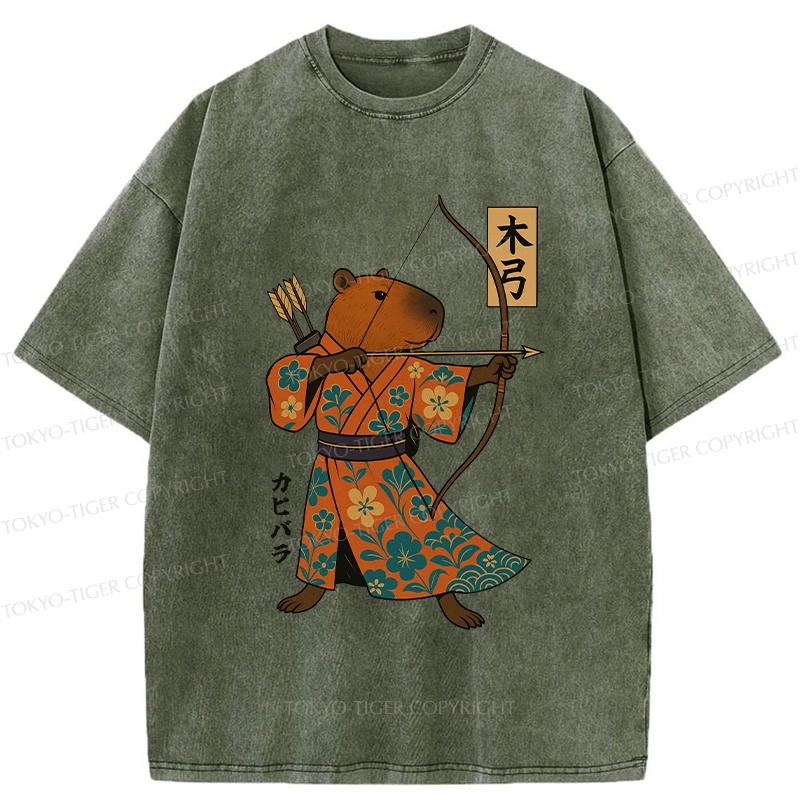 Tokyo-Tiger Japan Capybara Archery Washed T-Shirt