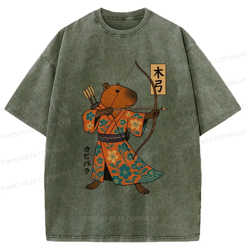 Tokyo-Tiger Japan Capybara Archery Washed T-Shirt