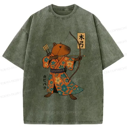 Tokyo-Tiger Japan Capybara Archery Washed T-Shirt