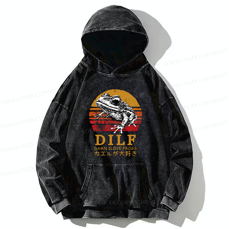 Tokyo-Tiger Funny Frog Lover Washed Hoodie