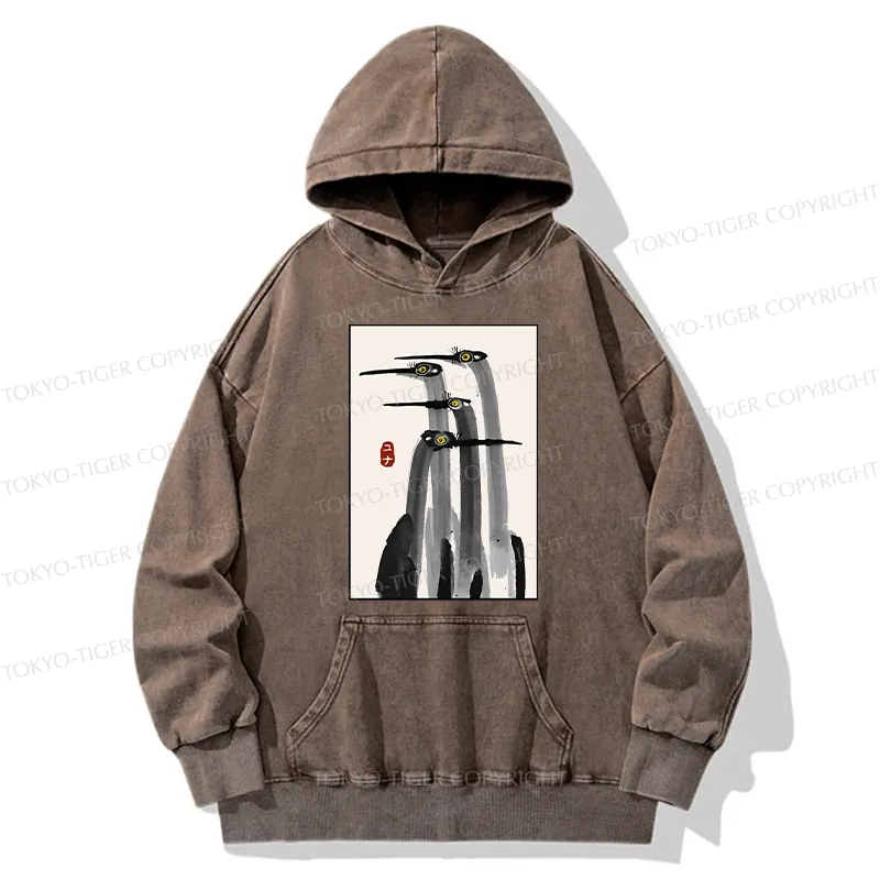 Tokyo-Tiger Japanese Crane Poster Washed Hoodie