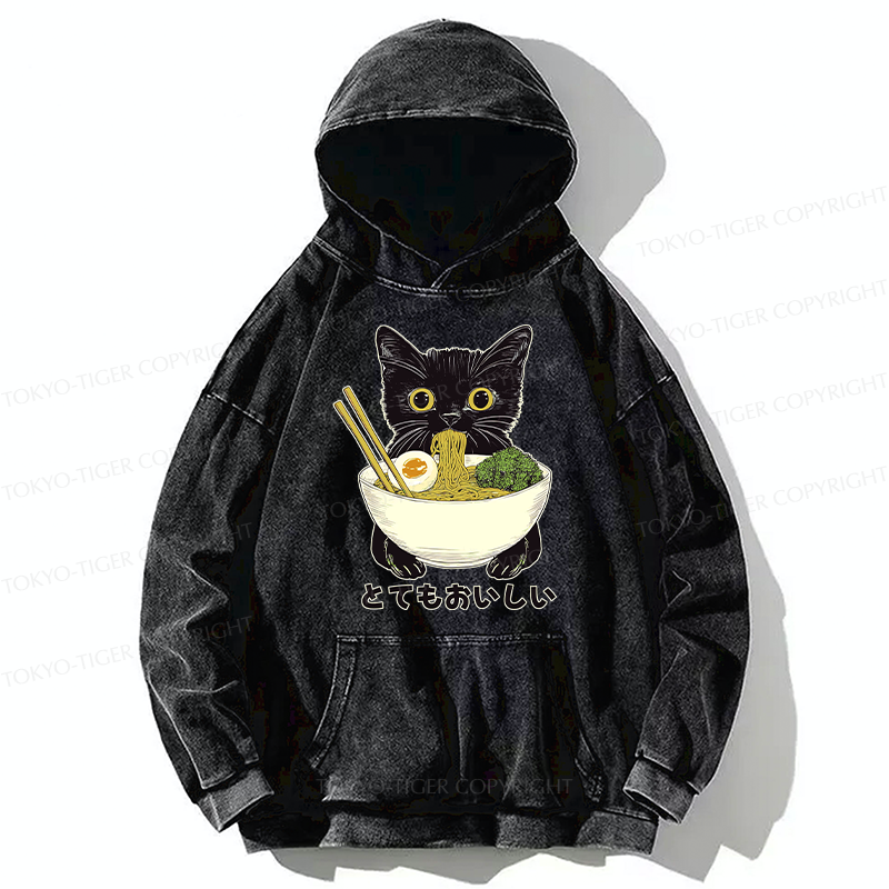 Tokyo-Tiger Ramen Lover Cute Cat Washed Hoodie