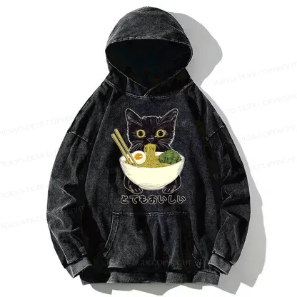 Tokyo-Tiger Ramen Lover Cute Cat Washed Hoodie