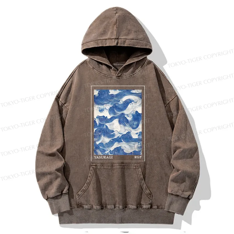 Tokyo-Tiger Japanese Retro Art Wave Washed Hoodie