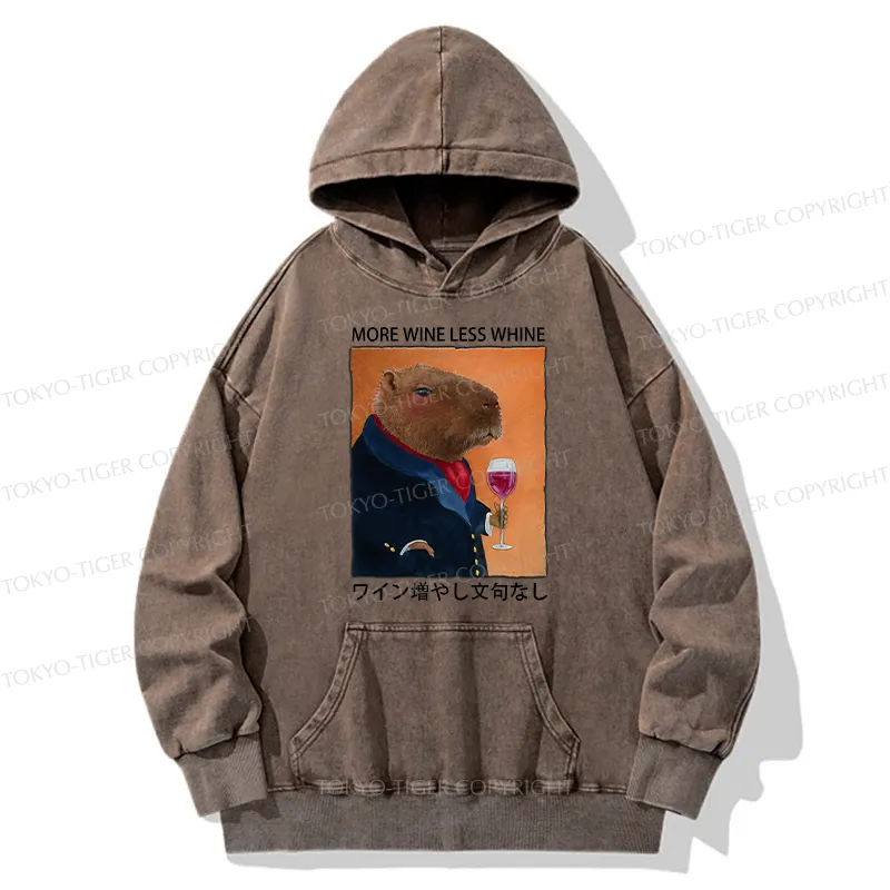 Tokyo-Tiger Capybara More Wine Less Whine Washed Hoodie