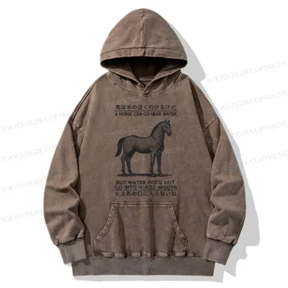 Tokyo-Tiger Funny Horse And Water Saying Washed Hoodie