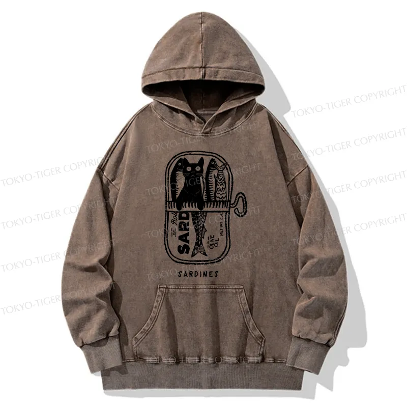 Tokyo-Tiger Cat Hiding In A Sardine Can Washed Hoodie