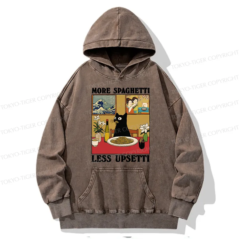 Tokyo-Tiger Cat Eating Pasta Washed Hoodie