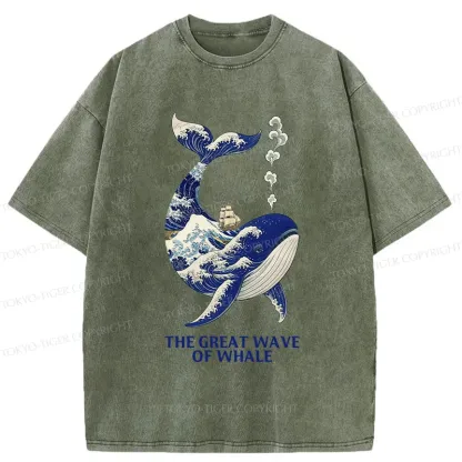Tokyo-Tiger Ukiyoe Wave Whale Washed T-Shirt