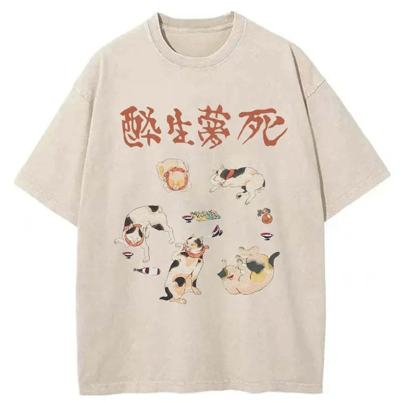 Tokyo-Tiger Drunken Cats Washed T-Shirt