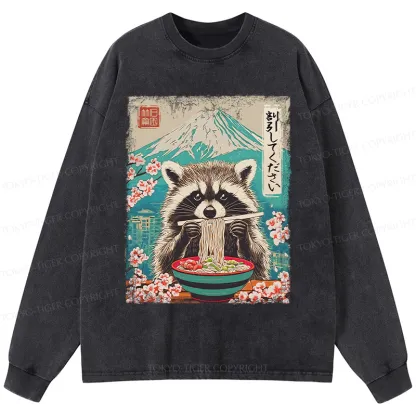 Tokyo-Tiger Please Give Raccoon A Discount Washed Long Sleeve T-Shirt