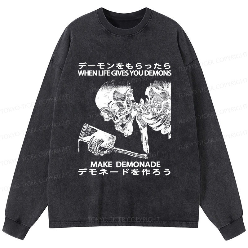 Tokyo-Tiger Make Demonade Funny Washed Long Sleeve T-Shirt
