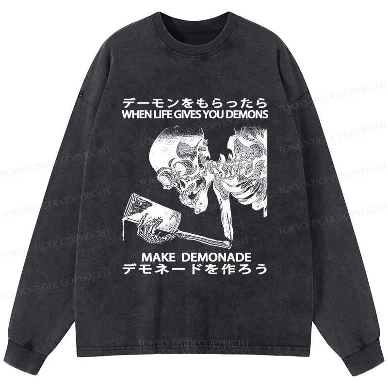 Tokyo-Tiger Make Demonade Funny Washed Long Sleeve T-Shirt