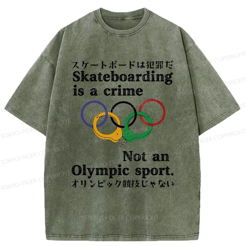Tokyo-Tiger Funny Skateboard Jokes Washed T-Shirt