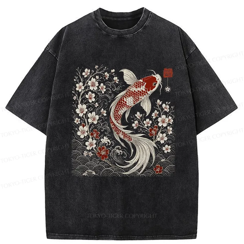 Tokyo-Tiger Vintage Sakura And Koi Washed T-Shirt