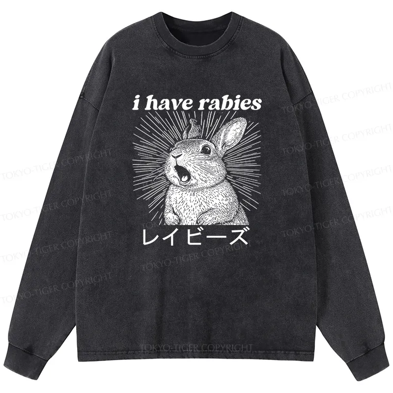 Tokyo-Tiger Funny Rabbit Washed Long Sleeve T-Shirt