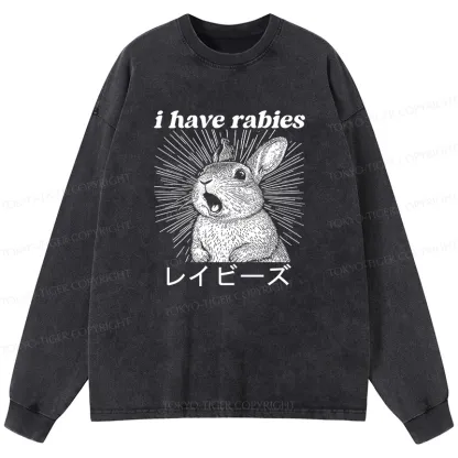 Tokyo-Tiger Funny Rabbit Washed Long Sleeve T-Shirt