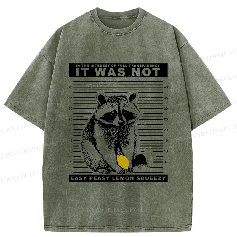 Tokyo-Tiger Raccoon Squeezes Lemon Washed T-Shirt