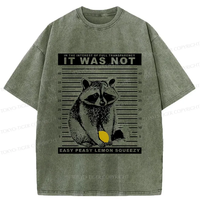 Tokyo-Tiger Raccoon Squeezes Lemon Washed T-Shirt