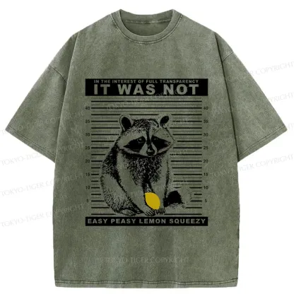 Tokyo-Tiger Raccoon Squeezes Lemon Washed T-Shirt