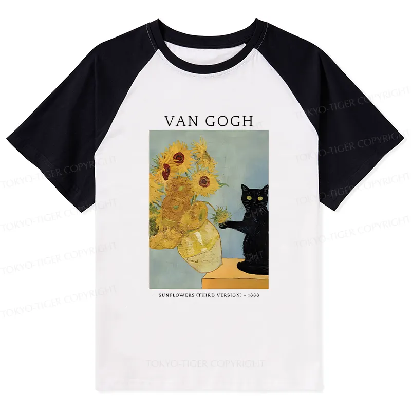 Tokyo-Tiger Black Cat With Sunflowers Raglan T-shirt